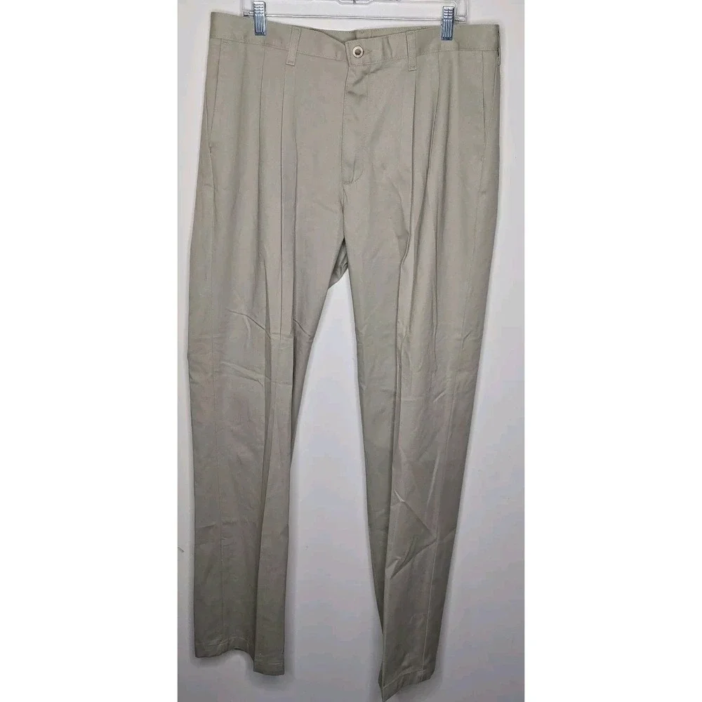 New Lee Relaxed Fit Chino Pants‎ Mens 36x34 Khaki Stain Resistant Pleated Twill